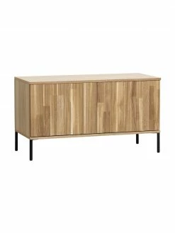 Meuble TV 2 portes façade en bois de chêne nervuré Avourio, larg. 100 x haut. 56 cm