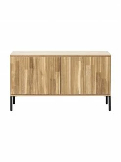 Meuble TV 2 portes façade en bois de chêne nervuré Avourio, larg. 100 x haut. 56 cm -furniture Soldes Meuble TV 2 portes facade en bois de chene nervure Avourio 3