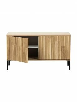 Meuble TV 2 portes façade en bois de chêne nervuré Avourio, larg. 100 x haut. 56 cm -furniture Soldes Meuble TV 2 portes facade en bois de chene nervure Avourio 4