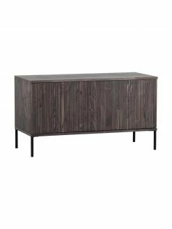 Meuble TV 2 portes façade en bois de frêne nervuré Avourio, larg. 100 x haut. 56 cm