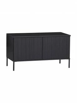 Meuble TV 2 portes façade en bois de pin nervuré Avourio, larg. 100 x haut. 56 cm