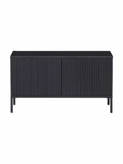 Meuble TV 2 portes façade en bois de pin nervuré Avourio, larg. 100 x haut. 56 cm -furniture Soldes Meuble TV 2 portes facade en bois de pin nervure Avourio 3