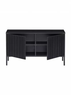 Meuble TV 2 portes façade en bois de pin nervuré Avourio, larg. 100 x haut. 56 cm -furniture Soldes Meuble TV 2 portes facade en bois de pin nervure Avourio 5