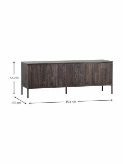 Meuble TV 3 portes façade en bois de frêne nervuré Avourio, larg. 150 x haut. 56 cm -furniture Soldes Meuble TV 3 portes facade en bois de frene nervure Avourio 2