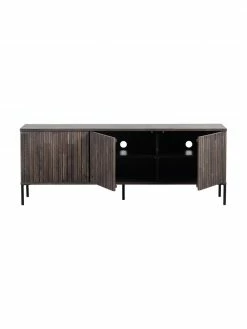 Meuble TV 3 portes façade en bois de frêne nervuré Avourio, larg. 150 x haut. 56 cm -furniture Soldes Meuble TV 3 portes facade en bois de frene nervure Avourio 5