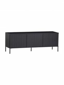 Meuble TV 3 portes façade en bois de pin nervuré Avourio, larg. 150 x haut. 56 cm