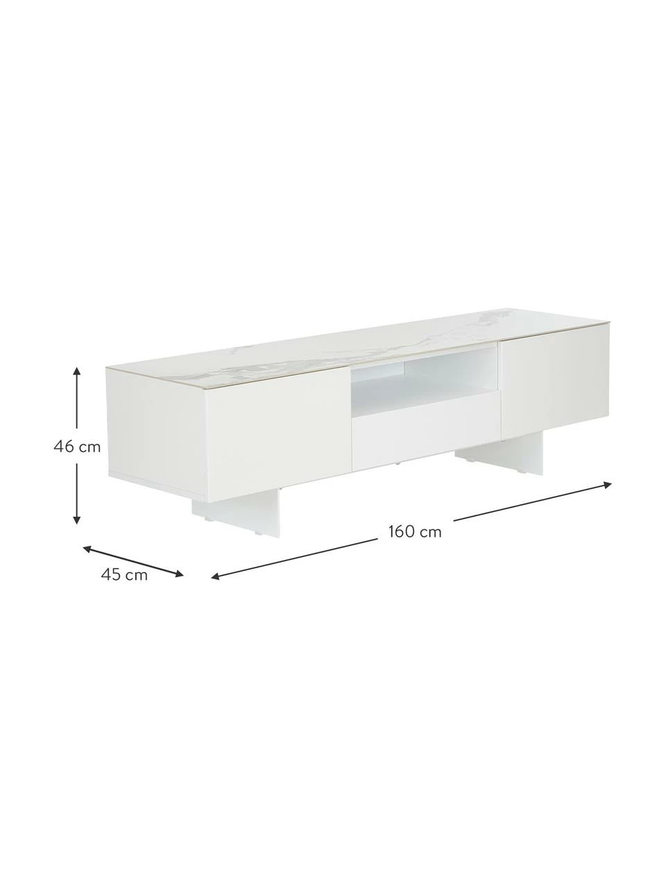 Westwing Collection Meuble TV blanc avec plateau aspect marbre Fiona, larg. 160 x haut. 46 cm 3 Westwing Collection Meuble TV blanc avec plateau aspect marbre Fiona, larg. 160 x haut. 46 cm – Image 3
