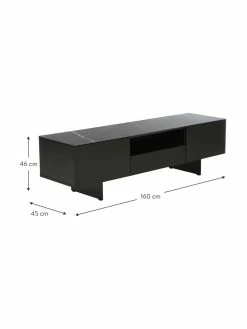 Westwing Collection Meuble TV noir avec plateau aspect marbre Fiona, larg. 160 x haut. 46 cm -furniture Soldes Meuble TV noir avec plateau aspect marbre Fiona 2
