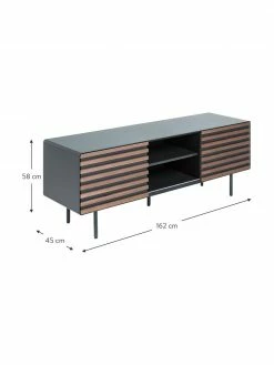 Meuble TV plaqué noyer avec portes coulissantes Kesia, larg. 162 x haut. 58 cm -furniture Soldes Meuble TV plaque noyer avec portes coulissantes Kesia 2
