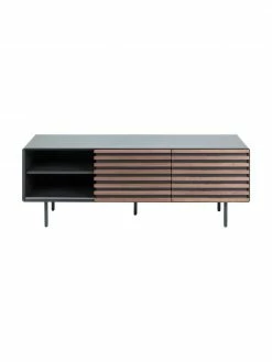 Meuble TV plaqué noyer avec portes coulissantes Kesia, larg. 162 x haut. 58 cm -furniture Soldes Meuble TV plaque noyer avec portes coulissantes Kesia 4