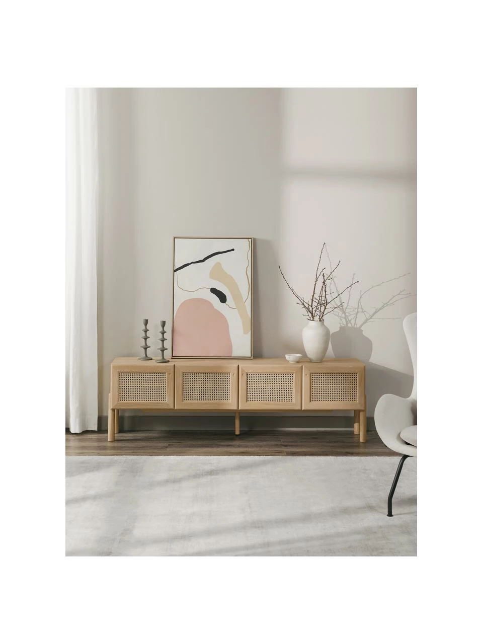 Westwing Collection Meuble bas bois de chêne avec cannage Jolie, larg. 180 x haut. 55 cm 2 Westwing Collection Meuble bas bois de chêne avec cannage Jolie, larg. 180 x haut. 55 cm – Image 2