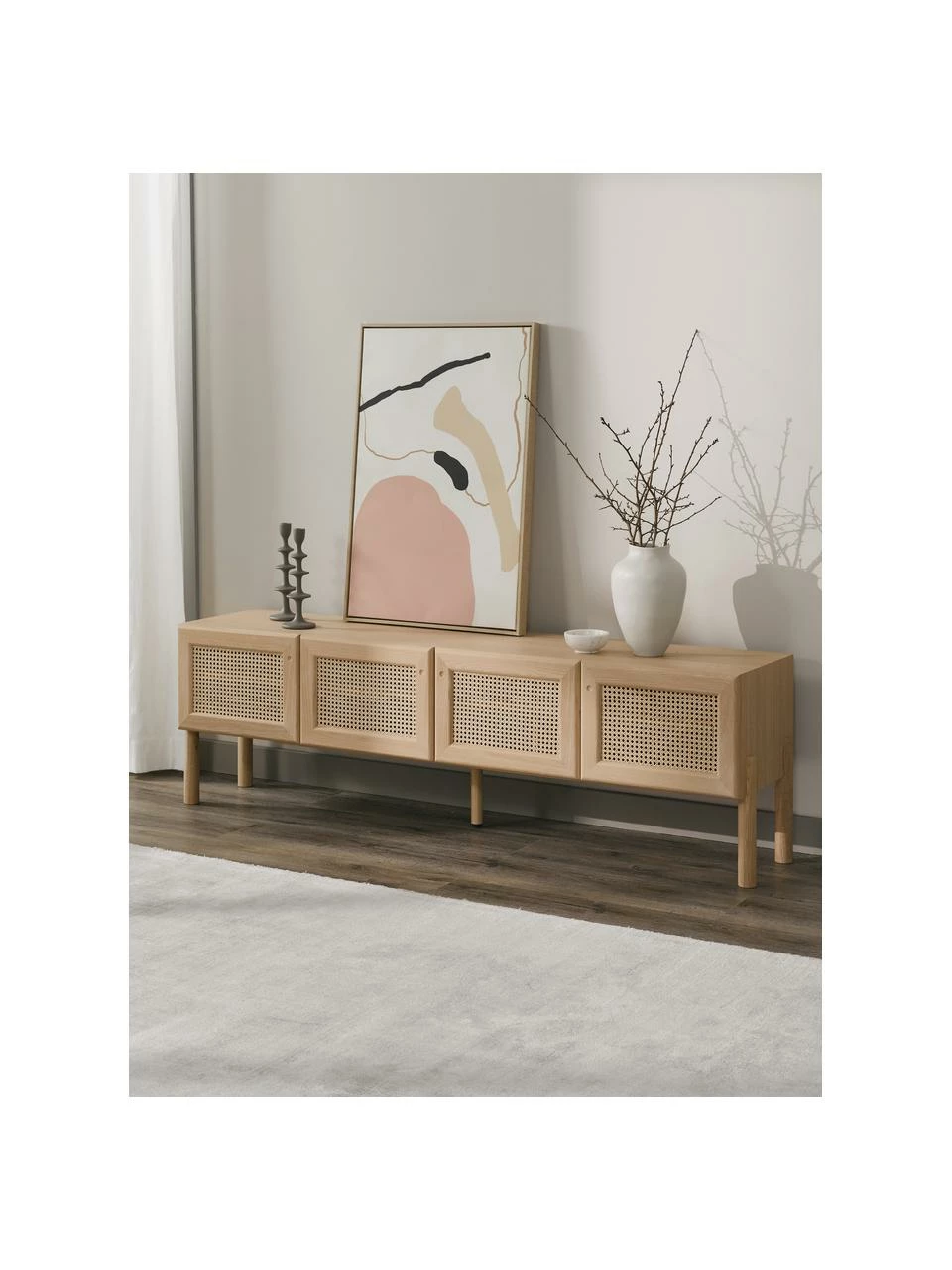 Westwing Collection Meuble bas bois de chêne avec cannage Jolie, larg. 180 x haut. 55 cm 4 Westwing Collection Meuble bas bois de chêne avec cannage Jolie, larg. 180 x haut. 55 cm – Image 4