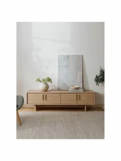 Westwing Collection Meuble bas bois de chêne avec portes Diana, larg. 180 x haut. 50 cm -furniture Soldes Meuble bas bois de chene avec portes Diana 2