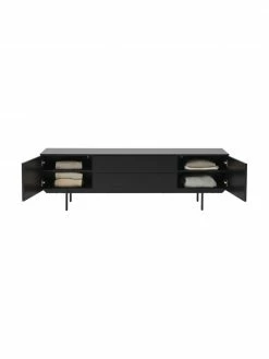 Westwing Collection Meuble bas noir avec portes Elyn, larg. 180 x haut. 55 cm -furniture Soldes Meuble bas noir avec portes Elyn 2