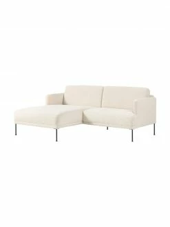 Westwing Collection Petit canapé d'angle blanc crème avec pieds en métal Fluente, larg. 198 x prof. 152 cm, méridienne à gauche -furniture Soldes Petit canape dangle blanc creme avec pieds en metal Fluente 2