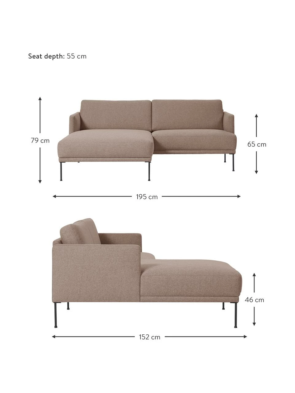 Westwing Collection Petit canapé d'angle taupe avec pieds en métal Fluente, larg. 198 x prof. 152 cm, méridienne à gauche 2 Westwing Collection Petit canapé d'angle taupe avec pieds en métal Fluente, larg. 198 x prof. 152 cm, méridienne à gauche – Image 2