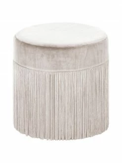 Westwing Collection Pouf à franges en champagne Adriana, ∅ 40 x haut. 40 cm