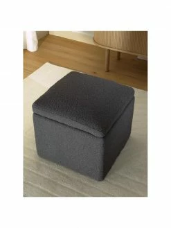 Westwing Collection Pouf avec rangement tissu bouclé gris foncé Winou, larg. 50 x haut. 48 cm -furniture Soldes Pouf avec rangement tissu boucle gris fonce Winou 2