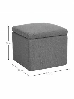 Westwing Collection Pouf avec rangement tissu bouclé gris foncé Winou, larg. 50 x haut. 48 cm -furniture Soldes Pouf avec rangement tissu boucle gris fonce Winou 3