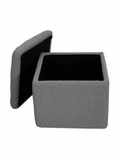 Westwing Collection Pouf avec rangement tissu bouclé gris foncé Winou, larg. 50 x haut. 48 cm -furniture Soldes Pouf avec rangement tissu boucle gris fonce Winou 4