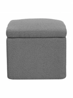 Westwing Collection Pouf avec rangement tissu bouclé gris foncé Winou, larg. 50 x haut. 48 cm -furniture Soldes Pouf avec rangement tissu boucle gris fonce Winou 5