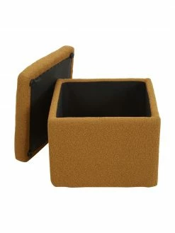 Westwing Collection Pouf avec rangement tissu bouclé jaune moutarde Winou, larg. 50 x haut. 48 cm -furniture Soldes Pouf avec rangement tissu boucle jaune moutarde Winou 2