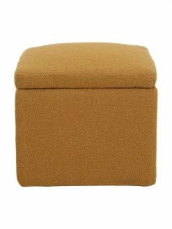 Westwing Collection Pouf avec rangement tissu bouclé jaune moutarde Winou, larg. 50 x haut. 48 cm -furniture Soldes Pouf avec rangement tissu boucle jaune moutarde Winou 3