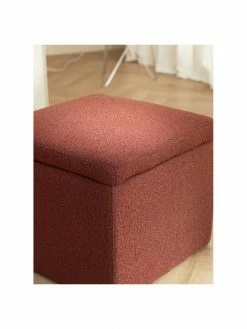 Westwing Collection Pouf avec rangement tissu bouclé rouge rouille Winou, larg. 50 x haut. 48 cm -furniture Soldes Pouf avec rangement tissu boucle rouge rouille Winou 2