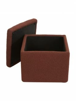 Westwing Collection Pouf avec rangement tissu bouclé rouge rouille Winou, larg. 50 x haut. 48 cm -furniture Soldes Pouf avec rangement tissu boucle rouge rouille Winou 4