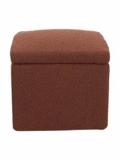 Westwing Collection Pouf avec rangement tissu bouclé rouge rouille Winou, larg. 50 x haut. 48 cm -furniture Soldes Pouf avec rangement tissu boucle rouge rouille Winou 5
