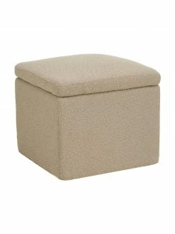 Westwing Collection Pouf avec rangement tissu bouclé taupe Winou, larg. 50 x haut. 48 cm