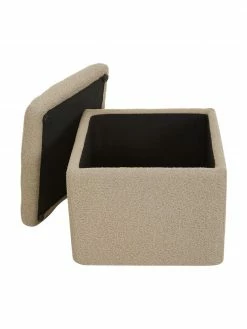 Westwing Collection Pouf avec rangement tissu bouclé taupe Winou, larg. 50 x haut. 48 cm -furniture Soldes Pouf avec rangement tissu boucle taupe Winou 3