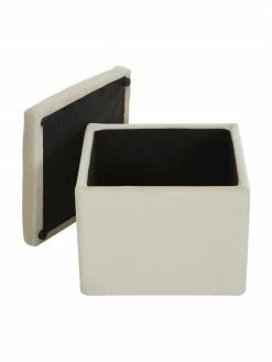 Westwing Collection Pouf avec rangement velours beige Winou, larg. 50 x haut. 48 cm -furniture Soldes Pouf avec rangement velours beige Winou 3