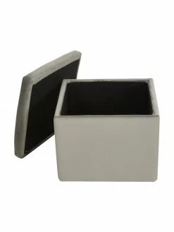 Westwing Collection Pouf avec rangement velours gris clair Winou, larg. 50 x haut. 48 cm -furniture Soldes Pouf avec rangement velours gris clair Winou 3