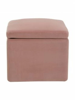 Westwing Collection Pouf avec rangement velours rose Winou, larg. 50 x haut. 48 cm -furniture Soldes Pouf avec rangement velours rose Winou 2