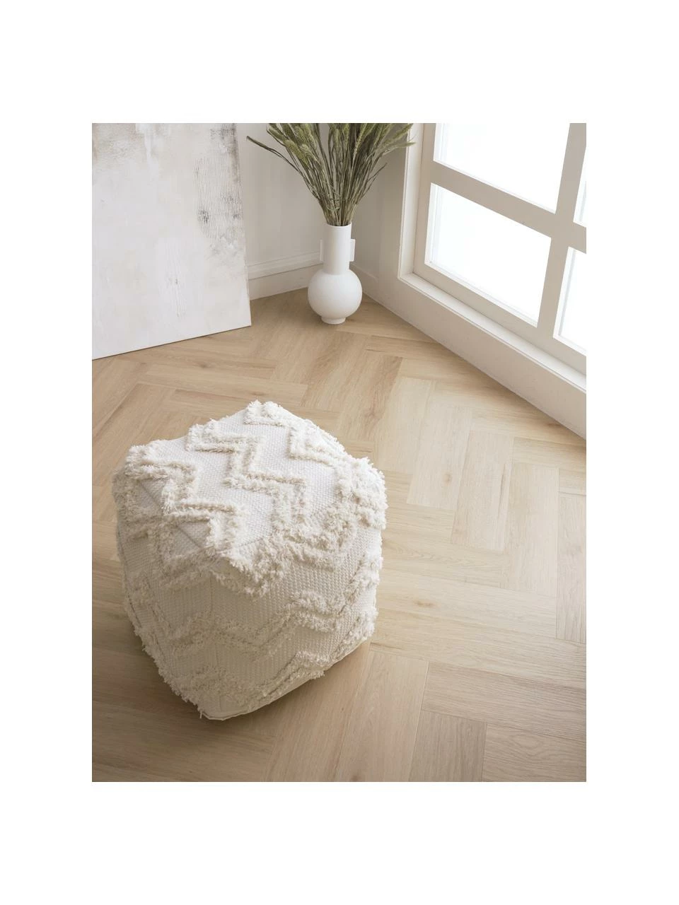 Westwing Collection Pouf bohème tufté main blanc crème Akesha, larg. 50 x haut. 50 cm 2 Westwing Collection Pouf bohème tufté main blanc crème Akesha, larg. 50 x haut. 50 cm – Image 2