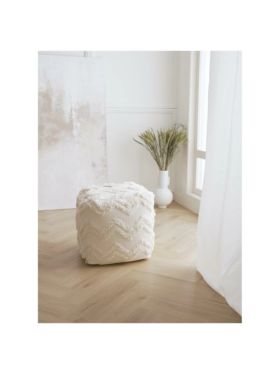 Westwing Collection Pouf bohème tufté main blanc crème Akesha, larg. 50 x haut. 50 cm 3 Westwing Collection Pouf bohème tufté main blanc crème Akesha, larg. 50 x haut. 50 cm – Image 3