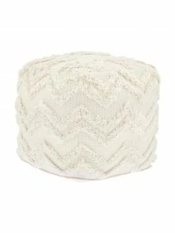 Westwing Collection Pouf bohème tufté main blanc crème Akesha, larg. 50 x haut. 50 cm