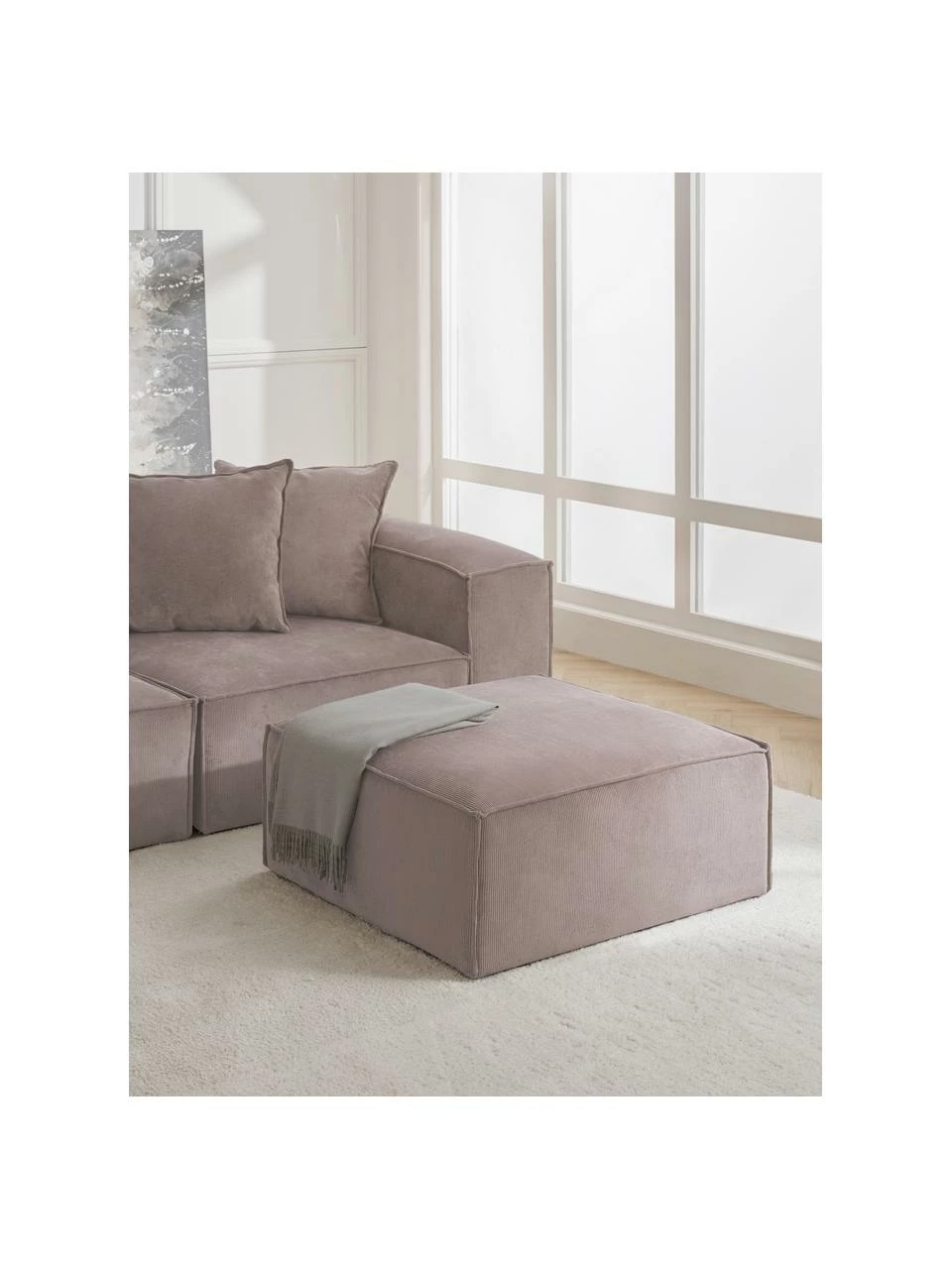 Westwing Collection Pouf canapé en velours côtelé brun Lennon, larg. 88 x haut. 43 cm 3 Westwing Collection Pouf canapé en velours côtelé brun Lennon, larg. 88 x haut. 43 cm – Image 3