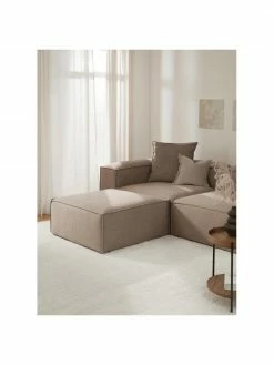 Westwing Collection Pouf canapé tissu brun Lennon, larg. 88 x haut. 43 cm -furniture Soldes Pouf canape tissu brun Lennon 2