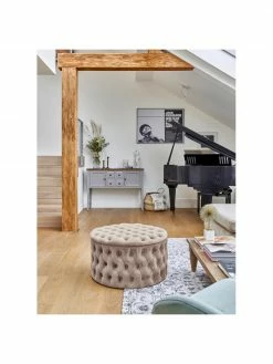 Westwing Collection Pouf coffre XL en velours beige Chiara, Ø 70 x haut. 42 cm -furniture Soldes Pouf coffre XL en velours beige Chiara 2