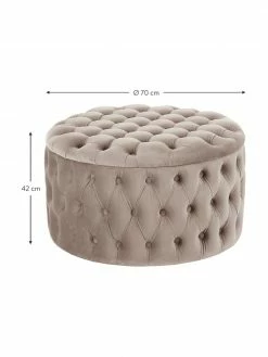 Westwing Collection Pouf coffre XL en velours beige Chiara, Ø 70 x haut. 42 cm -furniture Soldes Pouf coffre XL en velours beige Chiara 3
