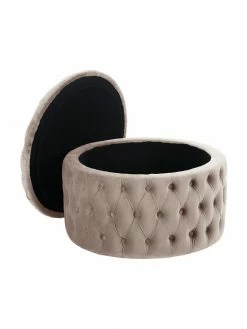 Westwing Collection Pouf coffre XL en velours beige Chiara, Ø 70 x haut. 42 cm -furniture Soldes Pouf coffre XL en velours beige Chiara 4