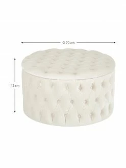 Westwing Collection Pouf coffre XL en velours blanc créme Chiara, Ø 70 x haut. 42 cm -furniture Soldes Pouf coffre XL en velours blanc creme Chiara 2