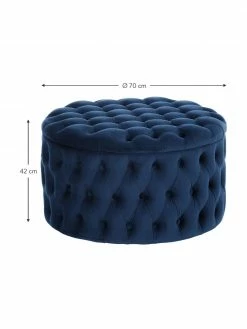 Westwing Collection Pouf coffre XL velours bleu foncé Chiara, Ø 70 x haut. 42 cm -furniture Soldes Pouf coffre XL velours bleu fonce Chiara 3