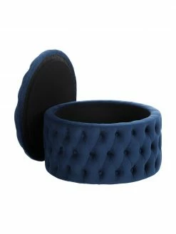 Westwing Collection Pouf coffre XL velours bleu foncé Chiara, Ø 70 x haut. 42 cm -furniture Soldes Pouf coffre XL velours bleu fonce Chiara 4