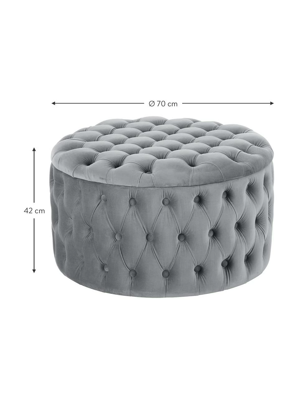 Westwing Collection Pouf coffre XL velours gris Chiara, Ø 70 x haut. 42 cm 4 Westwing Collection Pouf coffre XL velours gris Chiara, Ø 70 x haut. 42 cm – Image 4