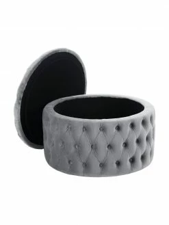 Westwing Collection Pouf coffre XL velours gris Chiara, Ø 70 x haut. 42 cm 10 Westwing Collection Pouf coffre XL velours gris Chiara, Ø 70 x haut. 42 cm -furniture Soldes Pouf coffre XL velours gris Chiara 4