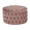 Westwing Collection Pouf coffre XL velours rose Chiara, Ø 70 x haut. 42 cm
