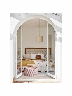 Westwing Collection Pouf coffre XL velours rose Chiara, Ø 70 x haut. 42 cm -furniture Soldes Pouf coffre XL velours rose Chiara 2